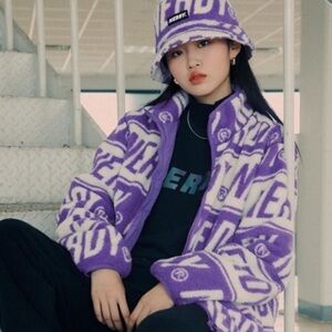 Nerdy Basic Logo Fleece Jacket in Purple and White
